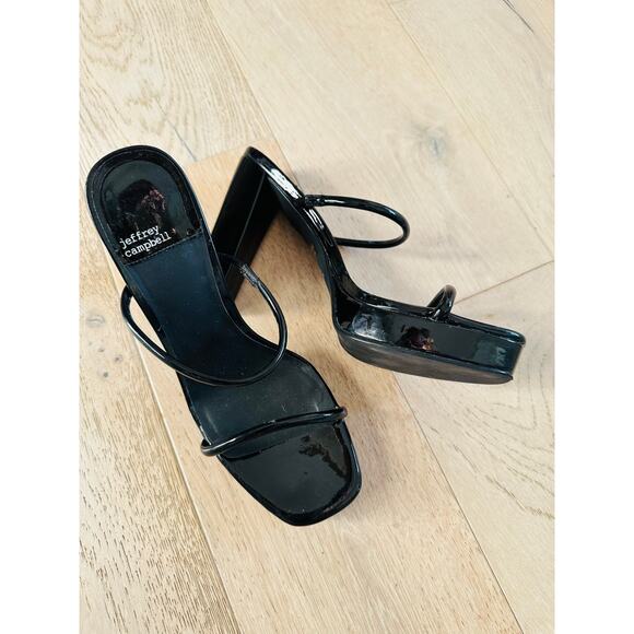 Jeffrey Campbell Black Patent Leather Platform Heel SZ 9 Spritzy Square Toe Y2K - Picture 8 of 8